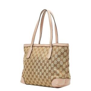 Gucci Beige Handbag Canvas Pink Leather GG Tan